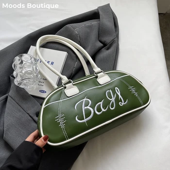 보스턴백 가방 숄더백 슬링백 신상핸드백 명품가방여성 명품가방 MOODS 레트로 볼링 숄더백 여성용, 레터 자수, 단색, 긴 손잡이 보스턴백, 2023 럭셔리 디자이너 핸드백