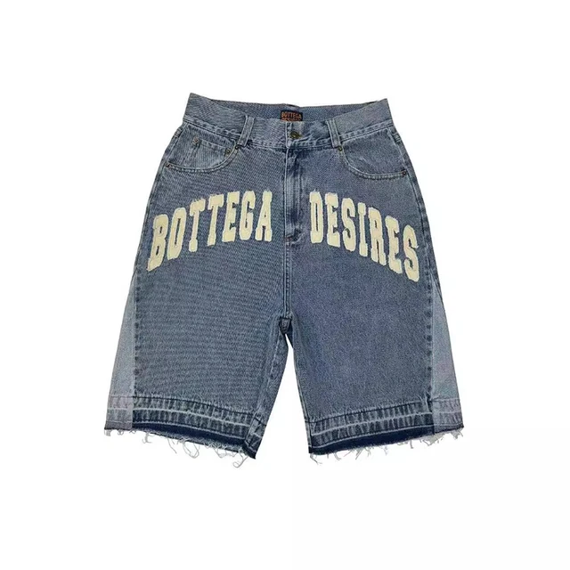 American Style Harajuku Retro Denim Shorts with Letter Embroidery Oversized Jeans Men Y2k Loose Casual Versatile Shorts Woman 2