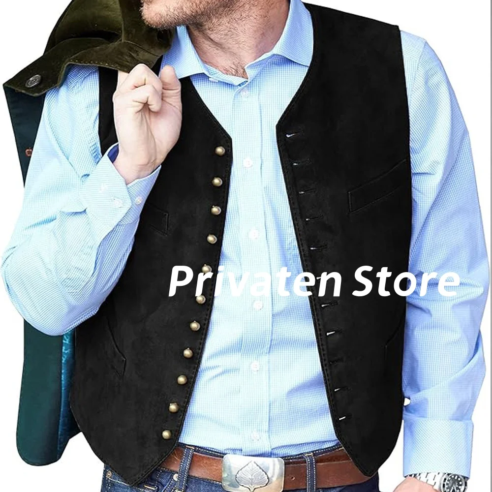 Mens Sleeveless Vest Suede Velvet O-Neck 11-button Vintage Waistcoat Dark Green Handsome Plus Size Male Jacket colete masculino