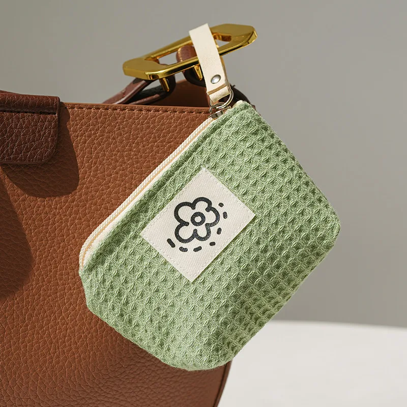Chic Floral Waffle-Pattern Travel Wallet & Cosmetic Bag