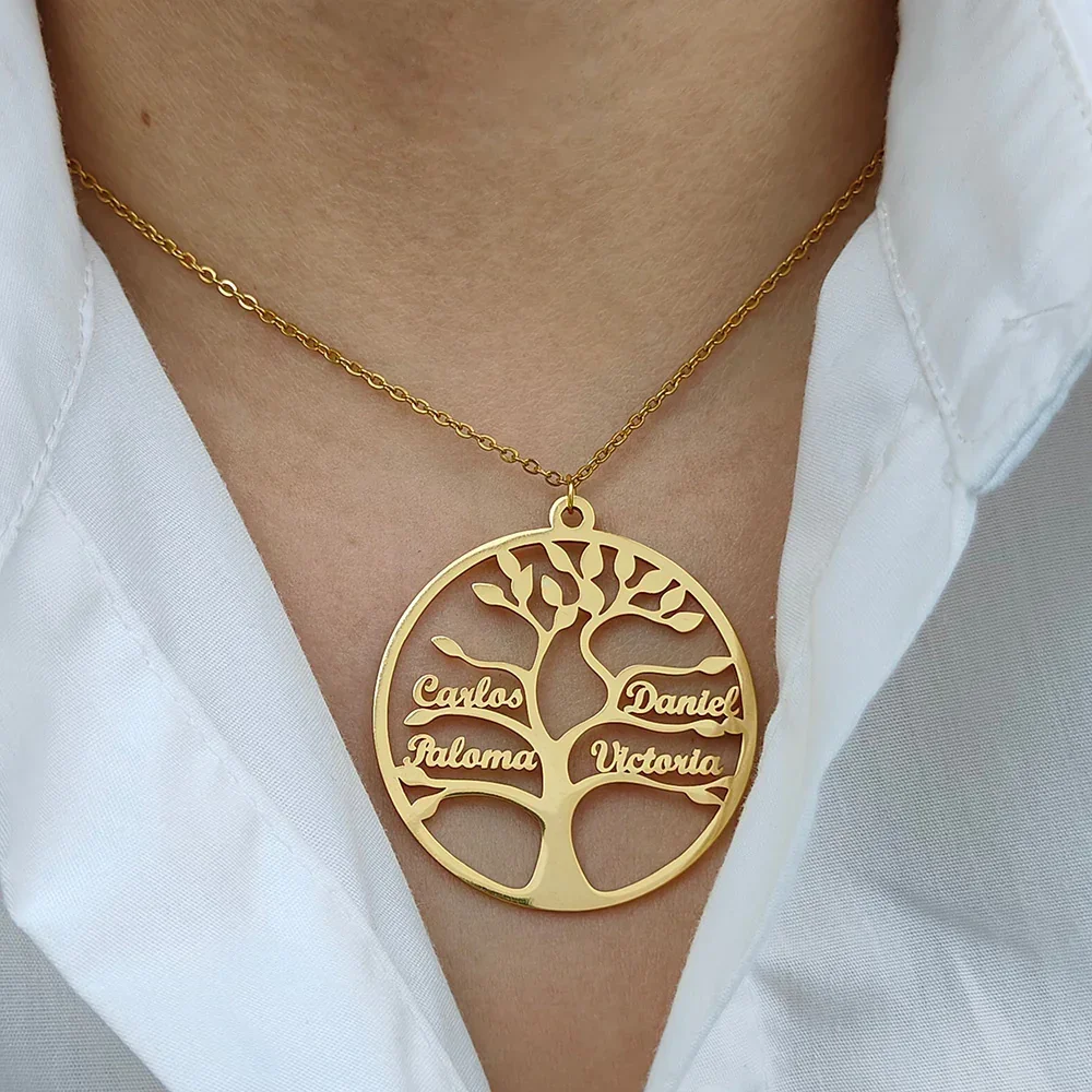 Mini World Women s Tree of Life Necklace Custom 1 9 Names Stainless Steel Family Tree