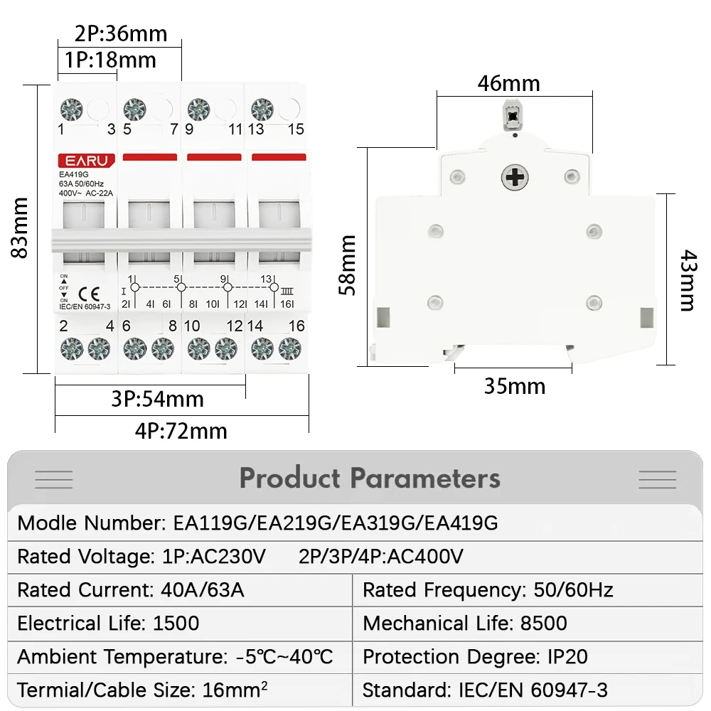 Modular Din Rail Dual Power Manual Transfer & Isolating Switch Circuit Breaker