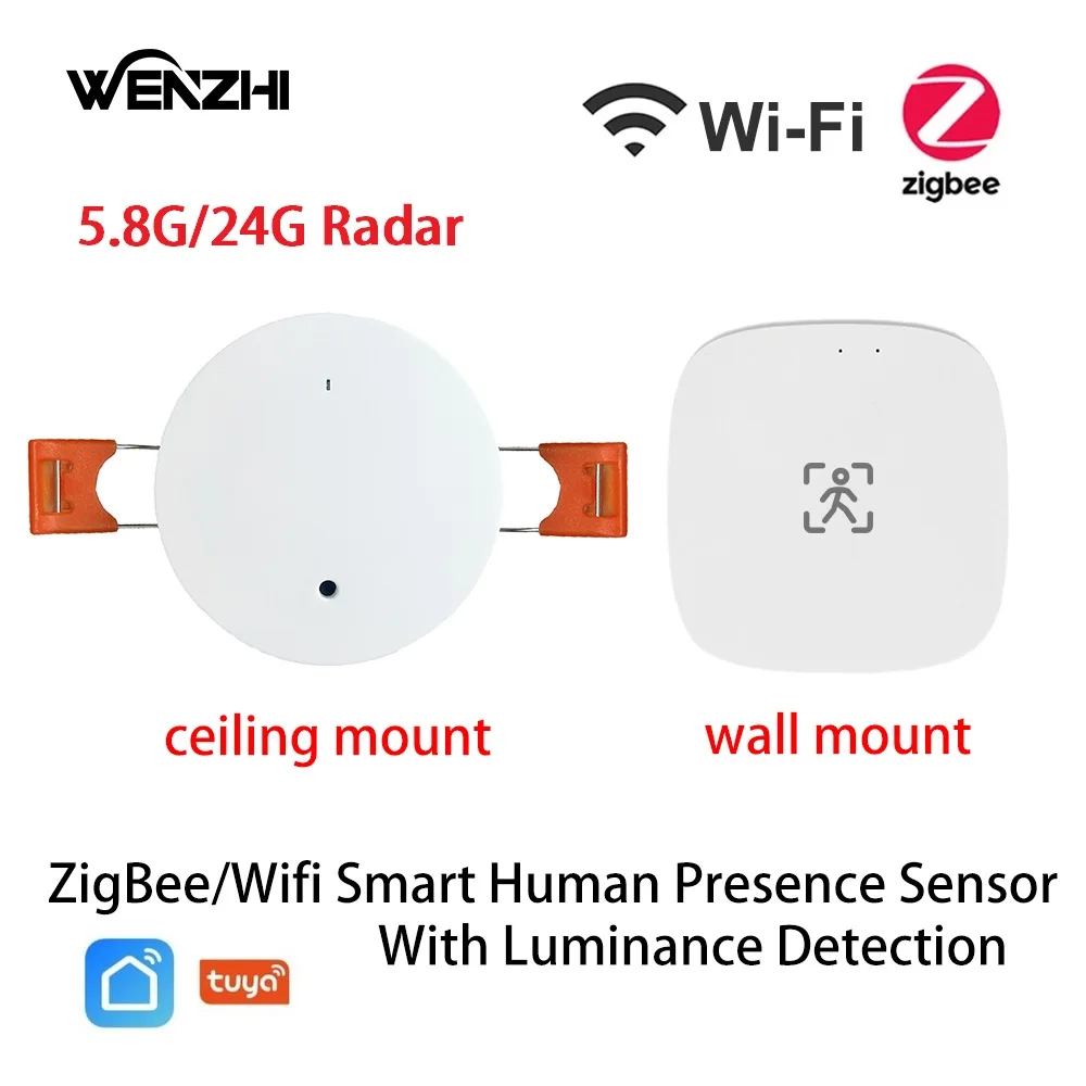 Wifi/ZigBee 5.8/24G MmWave Radar Human Presence Motion Sensor With Luminance/Distance Detection Tuya Smart Life Home Automation tuya zigbee smart ceiling human induction sensor used in conjunction with smart gateway human static motion detection sensor