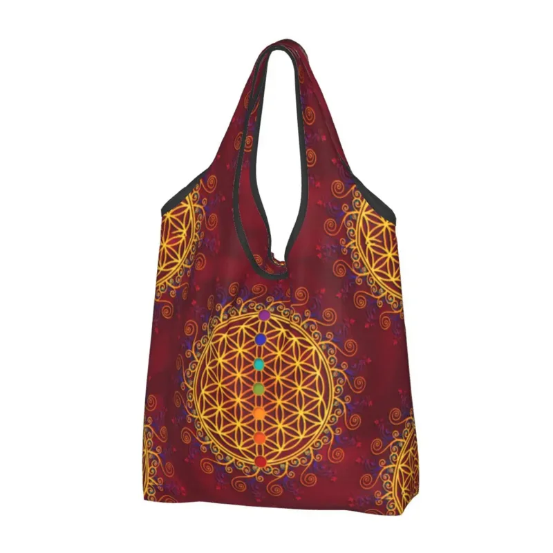 

Cute Print Flower Of Life Shopping Tote Bag Portable Shoulder Shopper Spirituality Yoga Zen Mandala Handbag