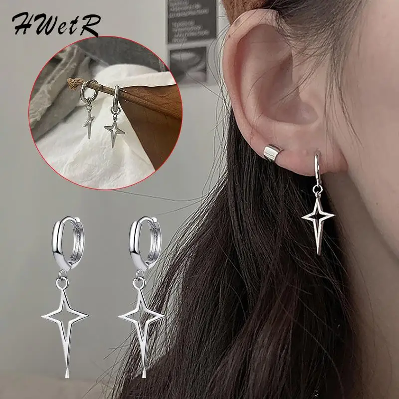 

1 Pair Simple Gothic Punk Style Alloy Drop Earrings Black/Silver Color Stars Cross Fashion Ear Stud For Women Men Rock Jewelry