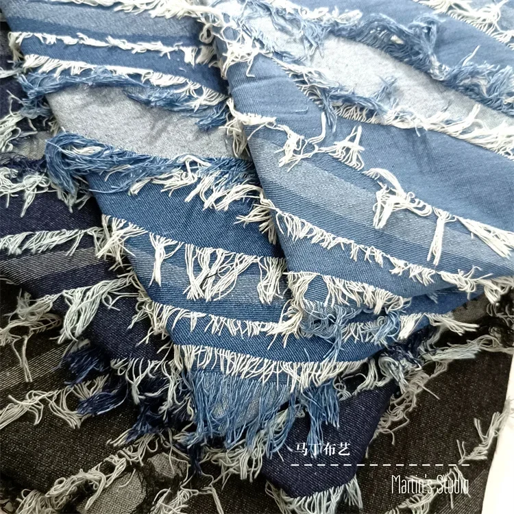 Thickened Washed Jeans Fabric By The Meter for Coats Clothes Skirts Sewing Fashion Tassel Denim Cloth Comfortable Wear-resistant - Image 2