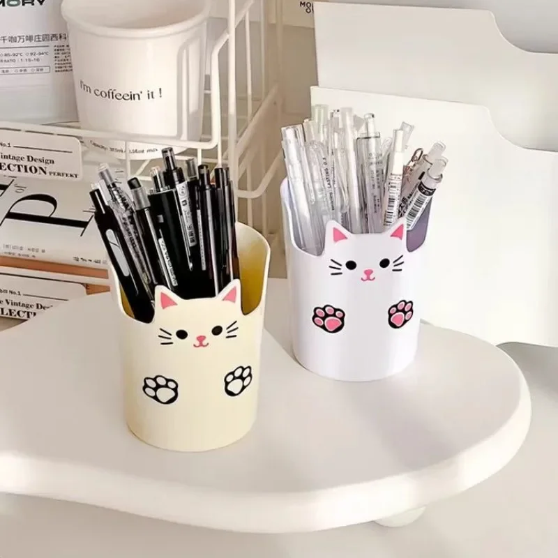 1 Piece Cute Cartoon Pencil Organizer for Kids Lovely Anime Cat Makeup Brush Holder Kawaii Kitten Stationery Holder Student 3