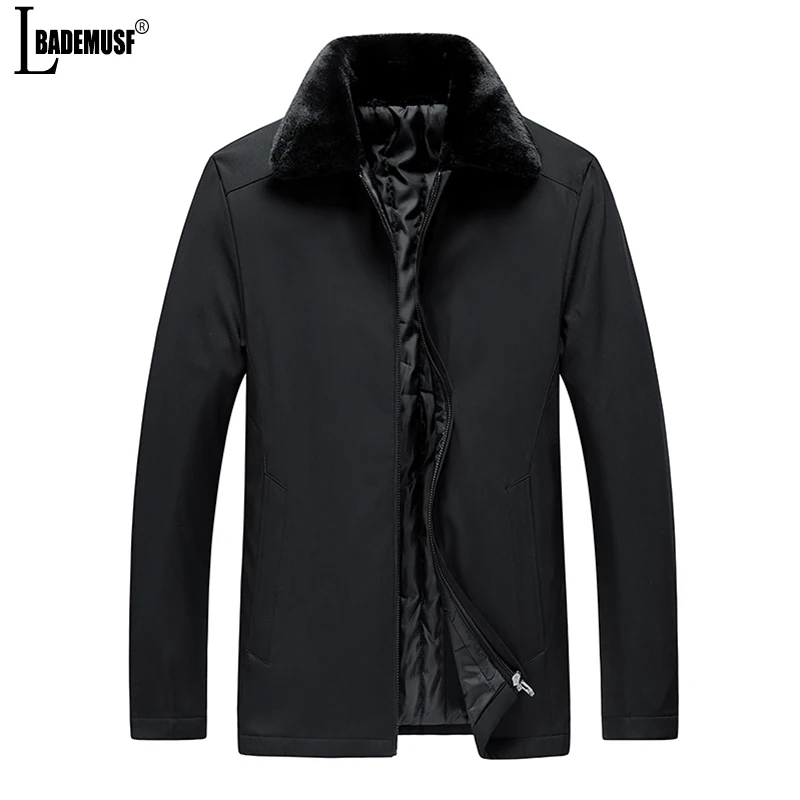 

Autumn Winter New Thick Fleece Turn Down Collar Solid Color Parka Men Fashion Windbreak Parka Coat Men Casual Parka Outwear Men