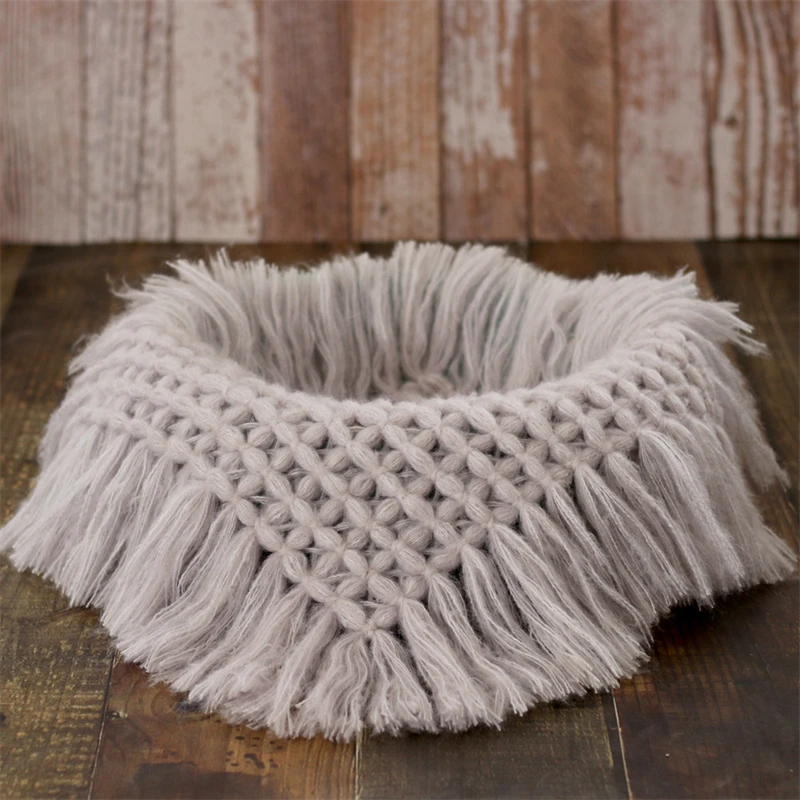 Newborn Baby Photography Blanket Basket Filler Mohair Knitted Mat 50cm Square Rug Photo Props Cushion Tassels Decoration Blanket - 2