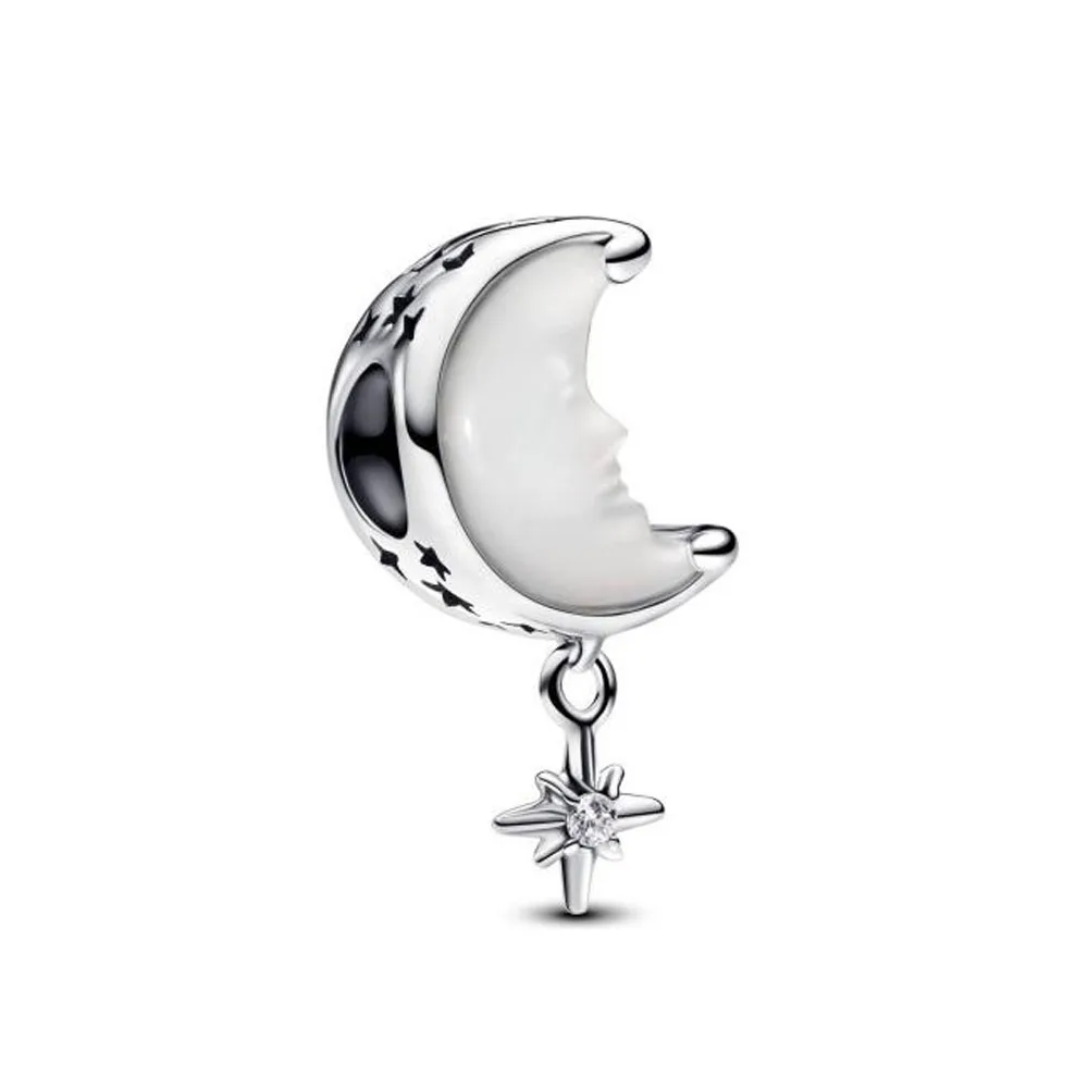 ๐ Blue Sparkling Zircon Star & Moon Charm Bead โ 925 Silver Celestial Pendant for DIY Bracelets 2