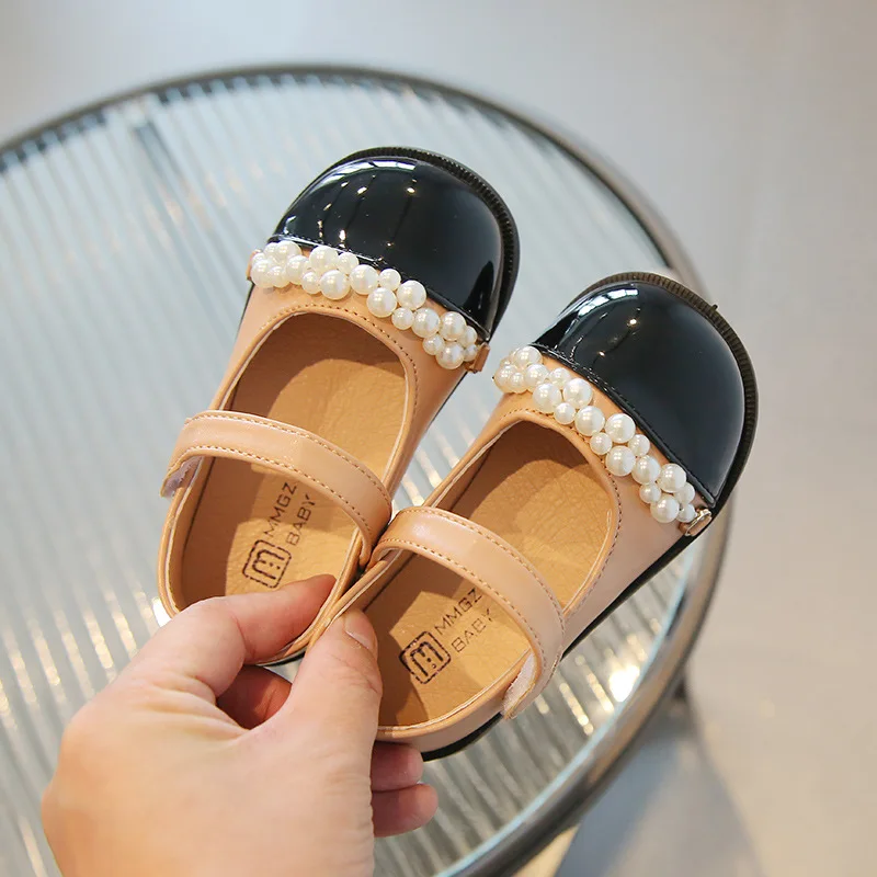 

Children Mary Janes Elegant Girl's Leather Shoes Black White Spring Autumn Fashion Pearl Toddler Kids Princes Shoes CSH1541
