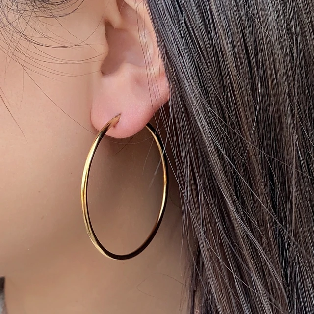 Stainless Steel Gold Hoop Earrings For Women Simple Punk Fashion