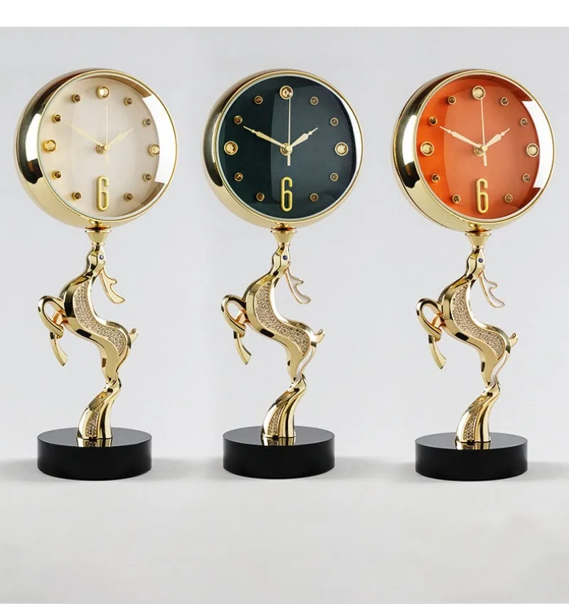Description Picture 5 of itemRealistic Smooth Golden Table Clocks Round Deer Crystal Living Room Desk Clocks Metal Pointer Modern Luxury Gorgeous Home Decor