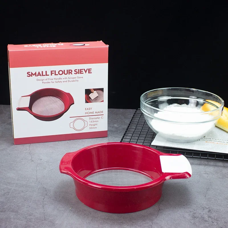 Flour Filter Sieve flour sifter baking tools mesh strainer fine mesh strainer powder sieve 60 Mesh Ultra-Fine Baking Tools Hand-Held Stainless Steel Screen Plastic Scraper Flour Sieve