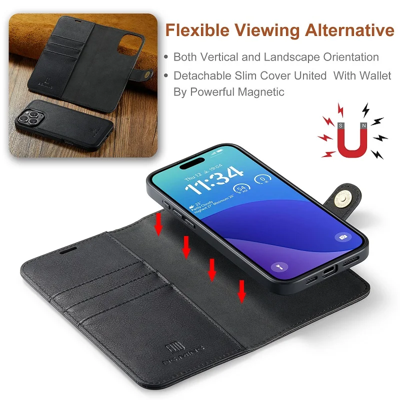 Magnetic Cowhide Phone Cover Card Slot Banknote Clip Folding Protective Case For iPhone 16 Pro Max 15 Pro Max 16E 14 13 12