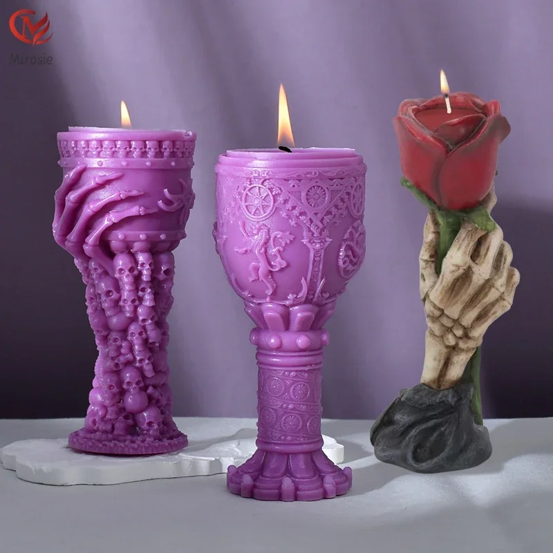 

Mirosie Skull Holy Grail Candle Silicone Molds DIY Halloween Skull Christmas Decoration Plaster Candle Molds Candle Making Kit
