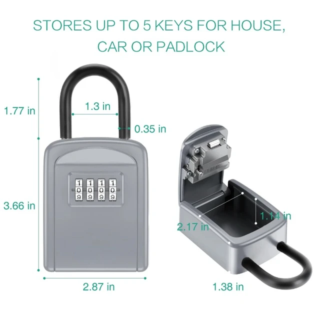 Zinc Alloy Hook Key Box 4 Digit Combination Password Safe Weatherproof Key Safe Security Storage Box 6