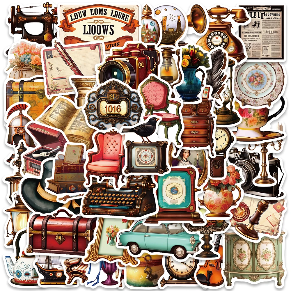 50pcs Classic Retro Cartoon Old Time Antiques Stickers Waterproof Graffiti For Luggage Guitar Skateboard Vinyl Laptop Decals 360sheets per pack memo note border writing time pads retro handbook material decorative priming scrapbook 85 55mm