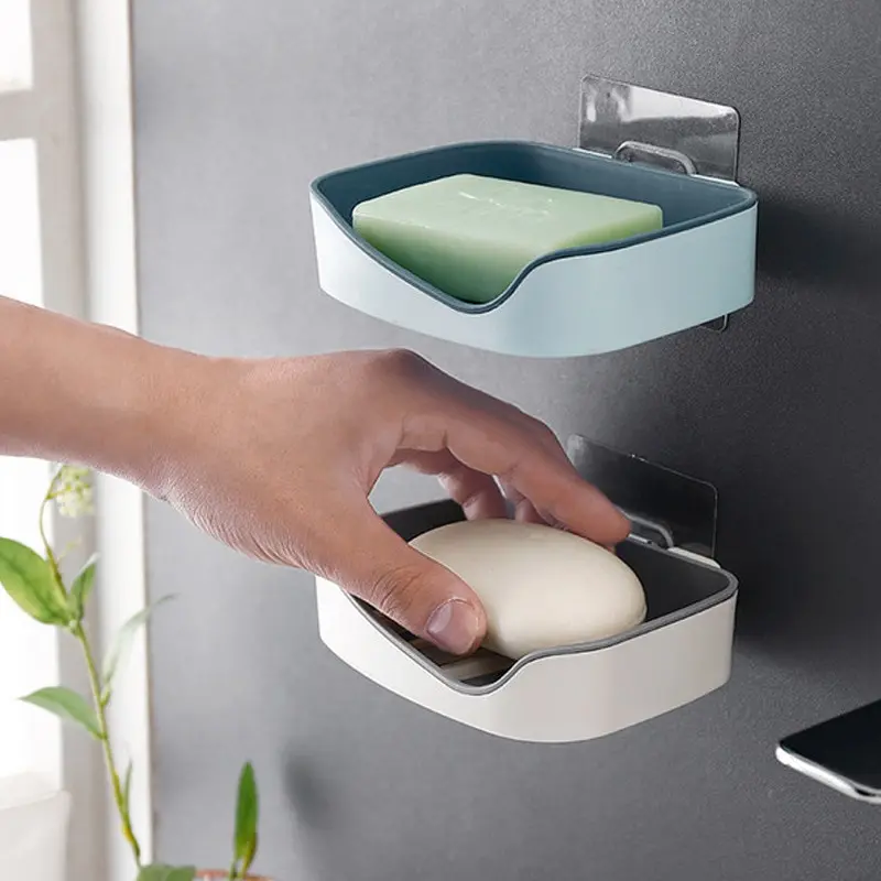 Drainage Soap Box Self-Adhesive Wall-Mounted Soap Storage Box Creative No Punching Bathroom Supplies Organizing Storage Shelf 2