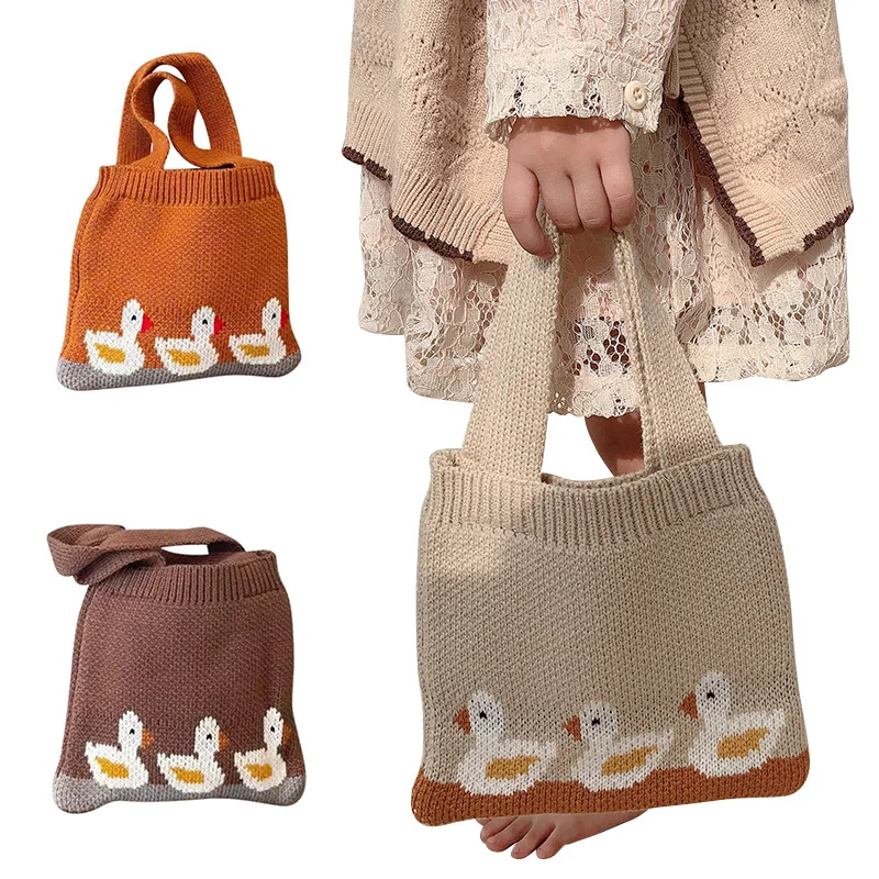 

2023 Kids Handbags for Girls Cute Duck Knitted Small Bag Spring Children Bags Portable Handbag Coin Snacks Storage Bag Case