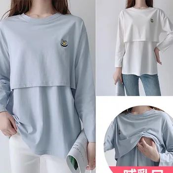 Pregnant Women Nursing T Shirt Maternity Summer Short Sleeve Crew Neck Tees Cotton Lactation Top For Breastfeeding Shirt Casual