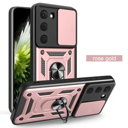 Slide Camera Protection Ring Stand Shockproof Case Cover with for Tecno Spark 40Pro 4G (Rose Gold)