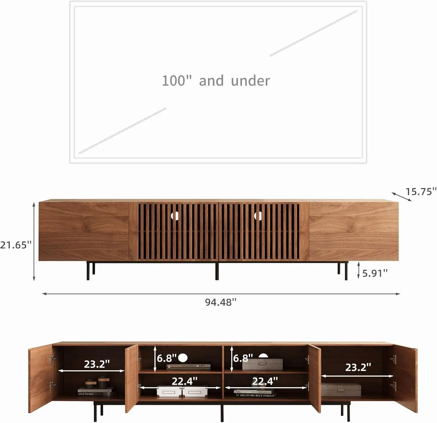 Modern TV Stand for 80+ Inch TVs, 94.48" Walnut Console with Ample Storage – Stylish Entertainment Center for Living Room 2