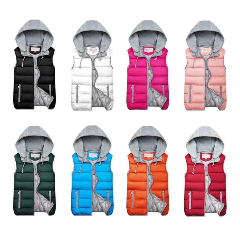2022 Winter Coat Women Hooded Warm Vest Plus Size Candy Color Cotton Jacket Female Women Wadded Feminina chalecos