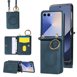 Magnetic Leather Wallet Crossbody Phone Case with Card Holder - Galaxy Z Flip3 5G (Blue)