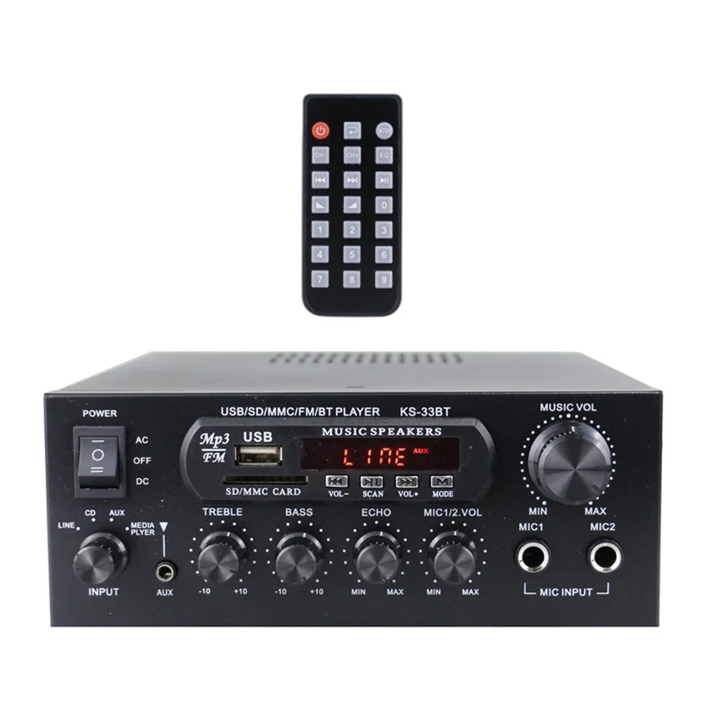 스테레오 하이파이 디지털 앰프, 2 마이크 입력, 2CH 앰프, USB 메모리 카드, Aux Bluetooth-Compatible5.0 LED 디지털, 자동차 스피커용