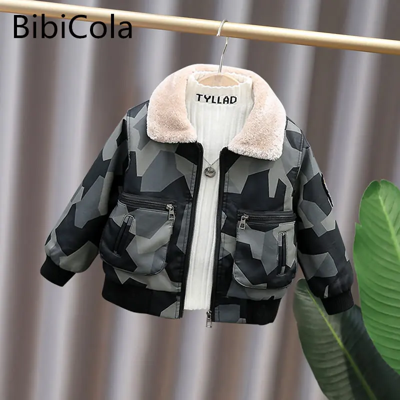 

Fleece Winter Parkas Kids Jackets For Girls Boys Thick Velvet Pocket Children Coat Baby Outerwear camouflage print Overcoat 2-7Y