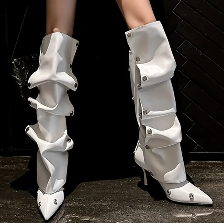 

2023 Top Quality Genuine Leather Knee High Boots Concise Female Pointed Toe High Heels Pumps Party Shoes Woman Long Boot