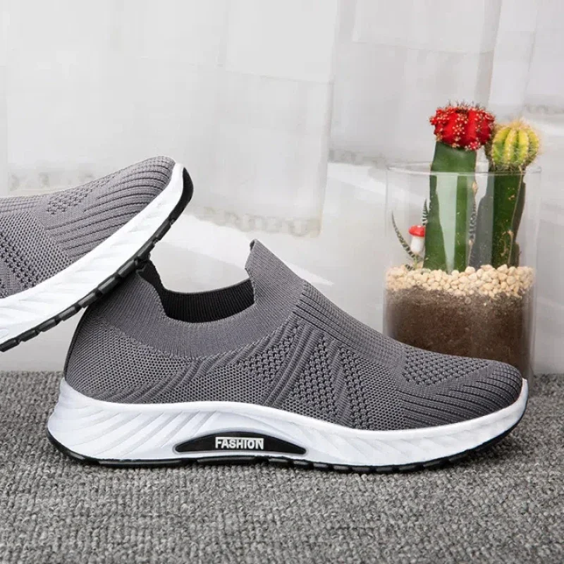 Solid Fashion Knitting Casual Shoes Men Super Light Breathable Stretch Socks Shoes Sneakers Slip On Tenis Masculino Black Zapato 4