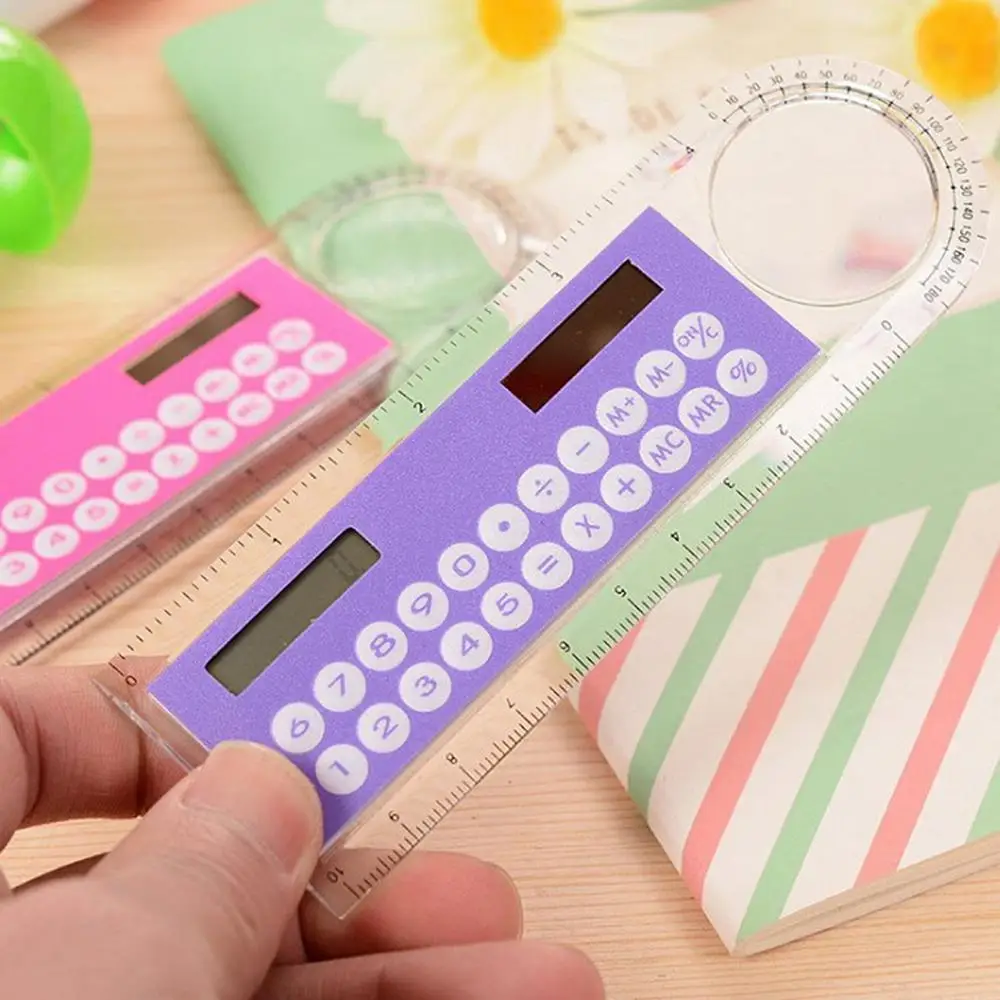 Stationery Ruler Universal Convenient Multifunction Mini Solar Transparent Ruler Calculator with Magnifier Student School Supplies for office