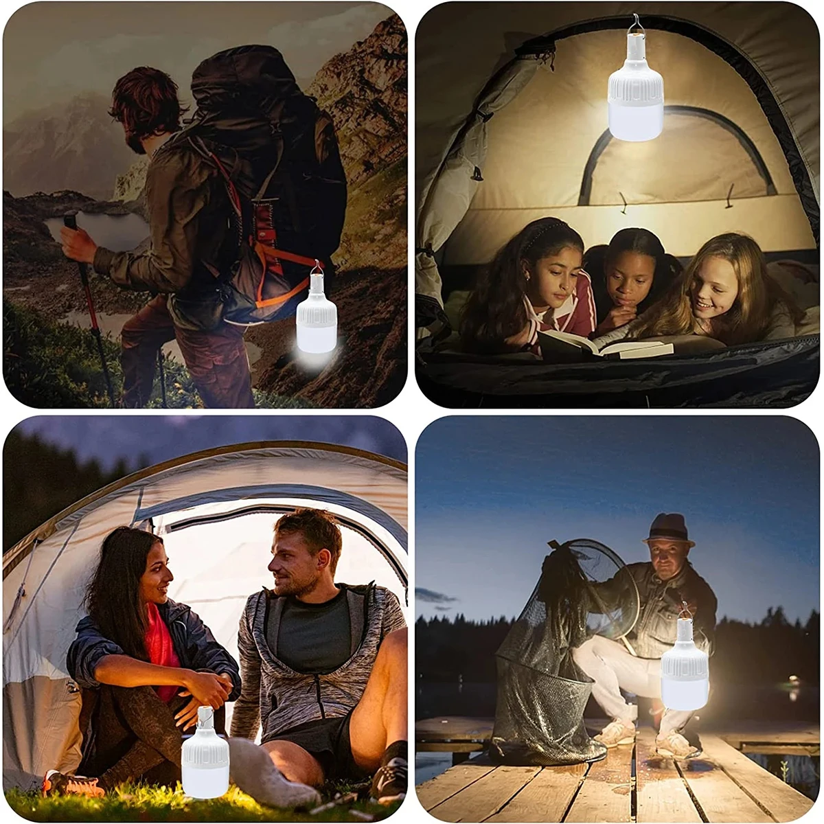 Outdoor LED Bulb Camping Lights USB Rechargeable Lamp Emergency Tent Market Hook Up Portable Lantern Bulb Battery BBQ Camping