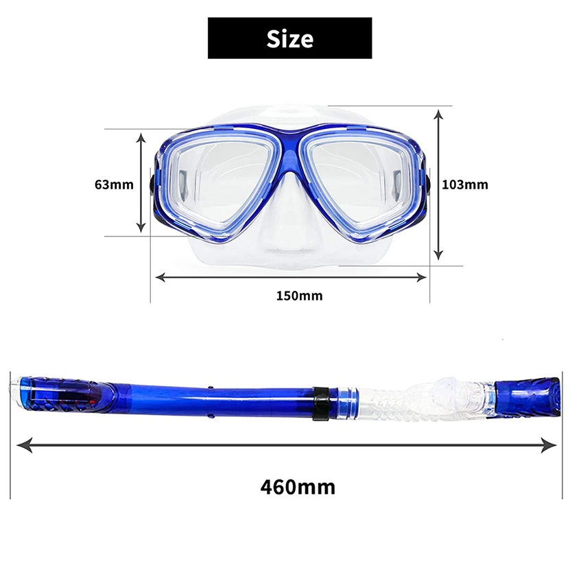 Customize Prescription Snorkeling Mask Gear Tempered Glass Corrective Swimming Mask Set with Dry Tube Diopter From -1.0 to -7.0 2
