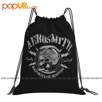 에어로스미스 보스턴 해골 그레이 드로스트링 백, 체육관 가방, 프린트 의류 백팩