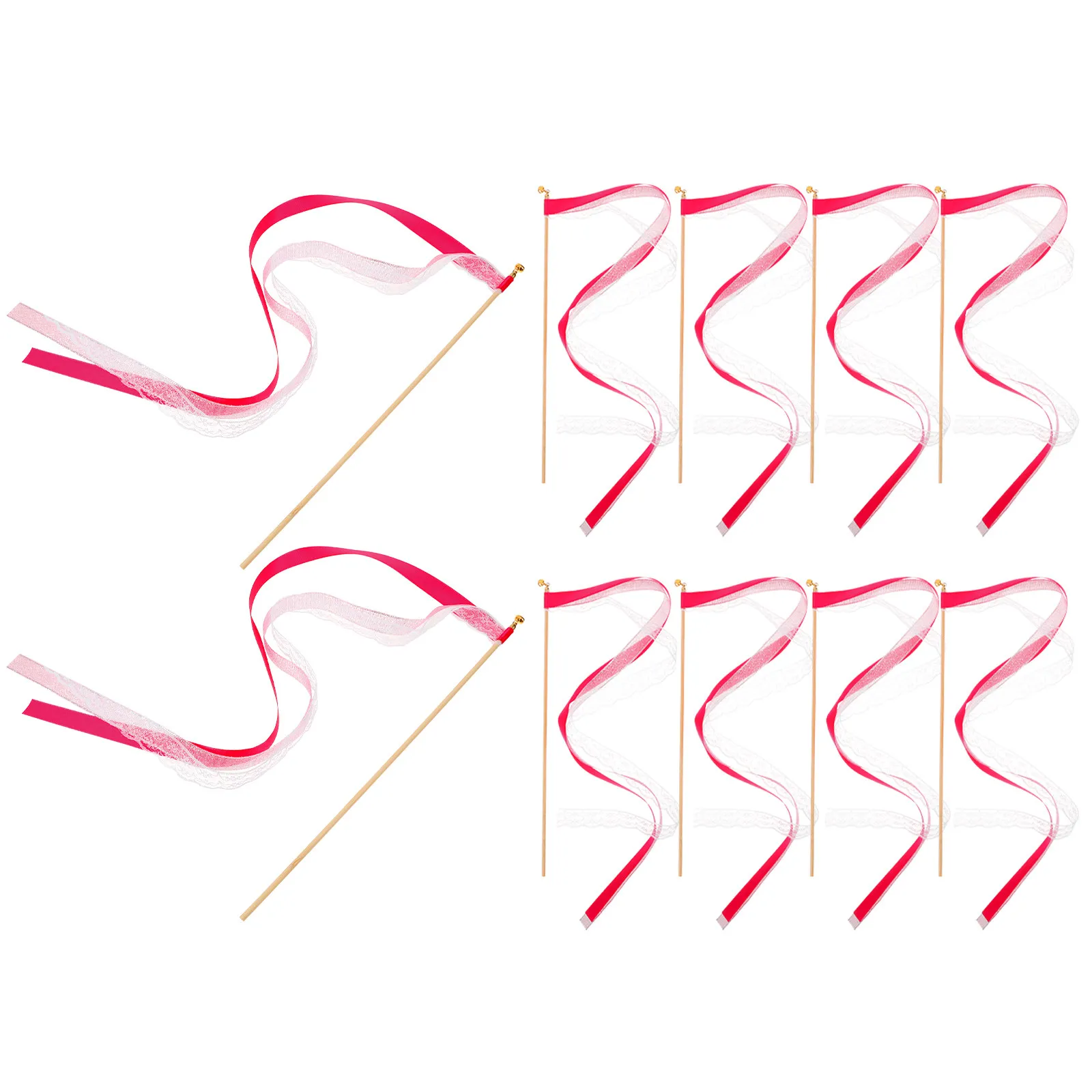 리본이 달린 10Pcs 요정 지팡이 나무 줄기 생생한 색조 결혼식 생일 크리스마스 추수 감사절 파티 장식 휴대용 스트리머