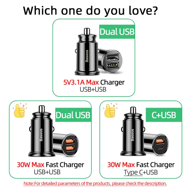 Cargador USB para coche Baseus Quick Charge QC 4.0 PD 3.0 5A Cargador de coche de carga rápida USB tipo C dual para iPhone 14 Pro Xiaomi POCO - Image 2