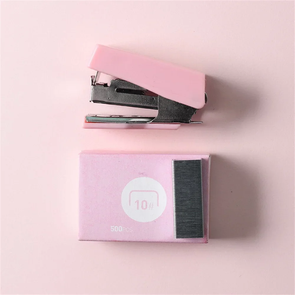 Compact Metal Stapler Set with 500 Staples - Cute Stationery Kit