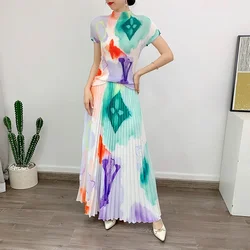 Printed Pleated Women's 2023 Summer New Temperament Tofu Top Large Swing Skirt Two Piece Set