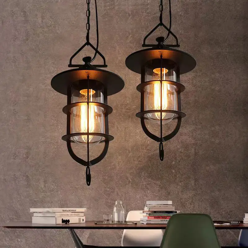 Loft American Country Retro Restaurant Chandelier Creative Personality Corridor Aisle Light Dock Iron Cage Pendent Light