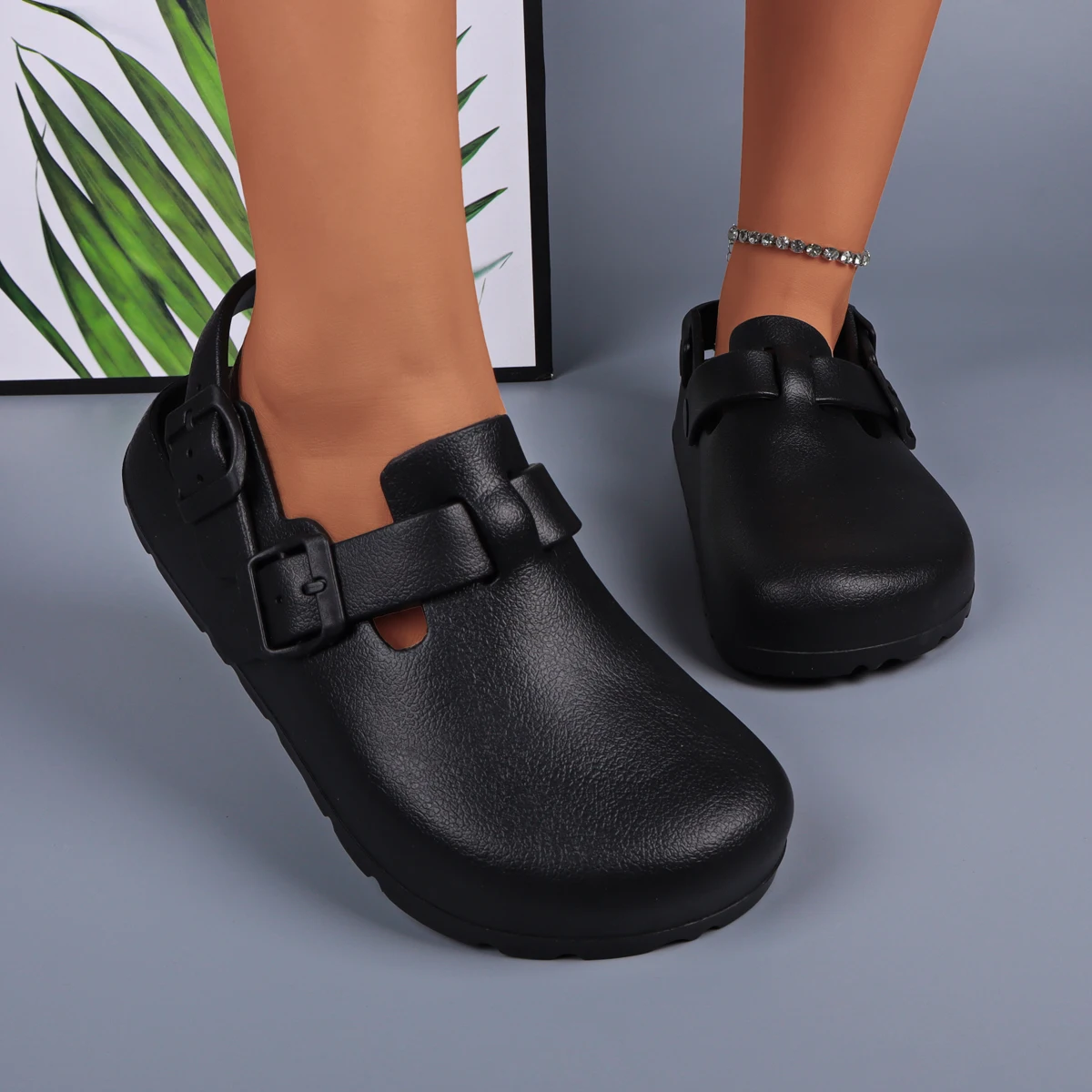 Women Platform Heels Buckle Mules Waterproof Lightweight Chef Shoes Image 3