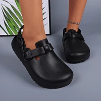 Chaussures de créateur pour femmes, talons à plateforme, boucle réglable, chaussures de Chef légères et imperméables, sabots mules noirs, décontractées et confortables 2