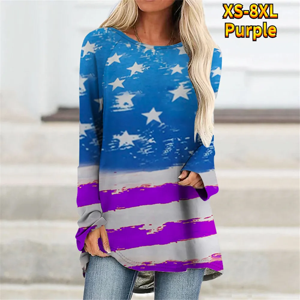 

Striped Pentagram Elegant Digital 3D Print T shirt For Women O-Neck Everyday Spring Autumn Long Sleeve Leisure T shirt Clothing