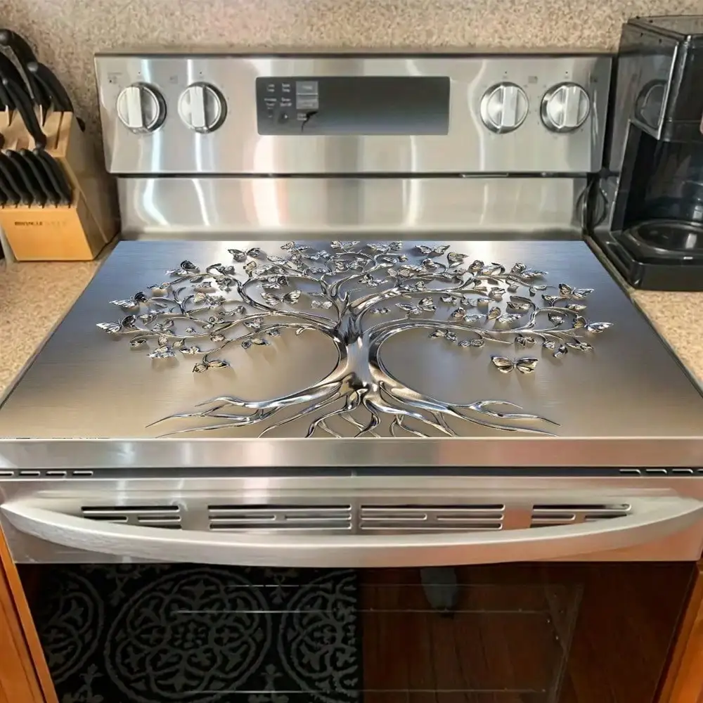 Tapis de protection de cuisinière avec motif d'arbre sur surface de cuisine