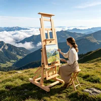 Studio Easel for Painting Artist Professional Easel Painting Art Easel Stand 60x65x140-300CM Wooden H Easel for Double Canvas Adjustable & Mobile For Artists Students 4