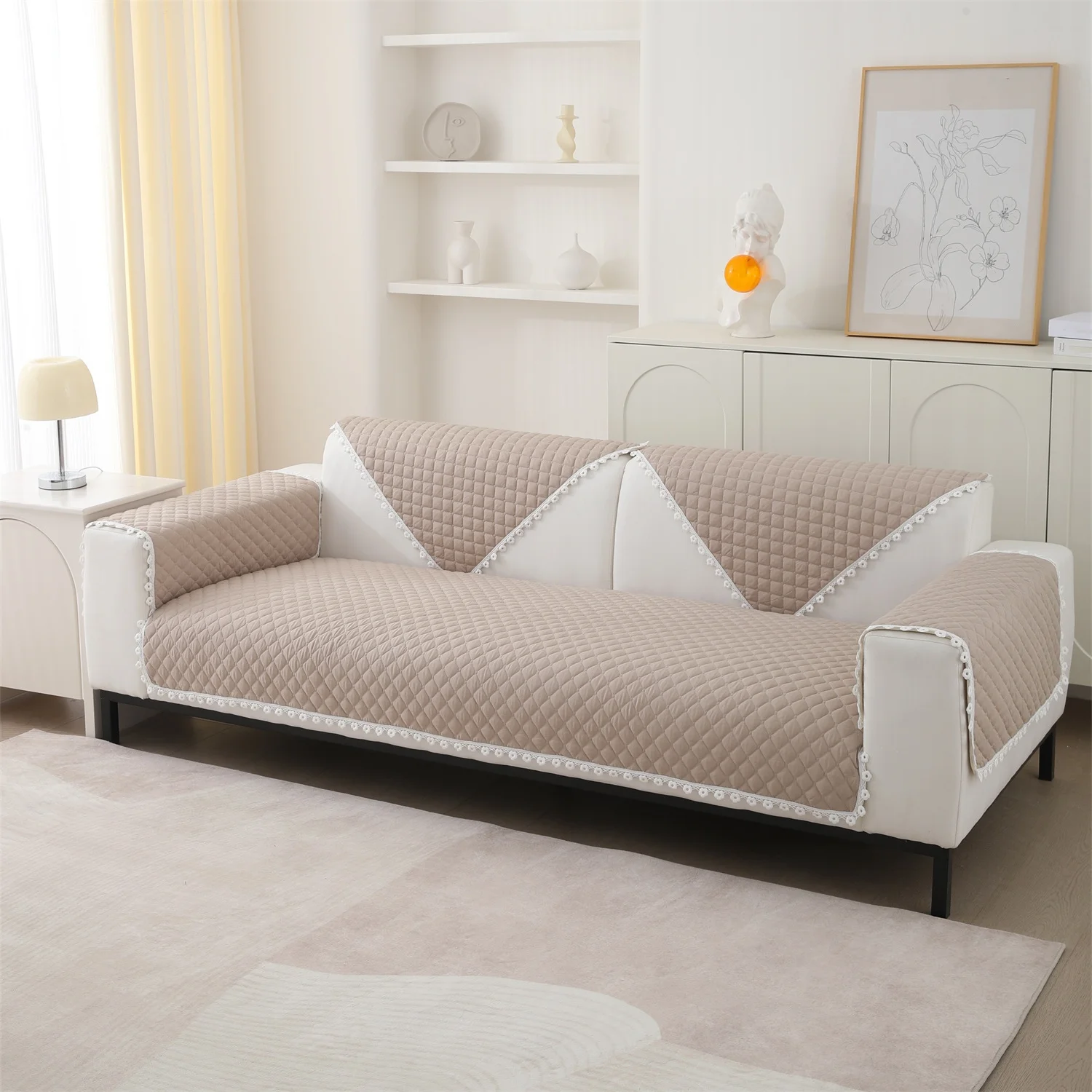 1pc Rhomb Quilted Non-Slip Sofa Cushion Cover, Slipcovers Protect your Living Room Couch Soft and Durable 6