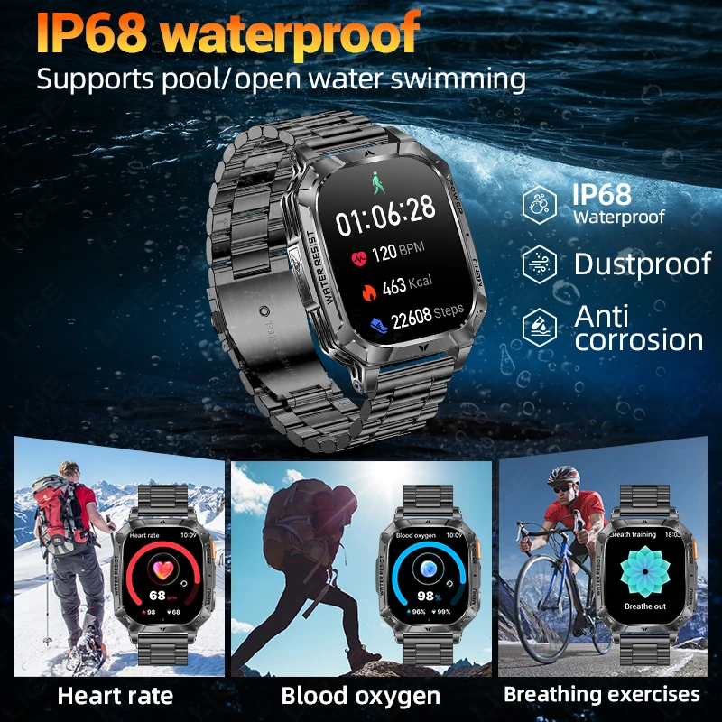 1400mAh Super Large Battery Outdoor Smart Watch Men 2026 New 2.01" HD Screen IP68 Waterproof Bluetooth Call Fitness Smartwatch 4