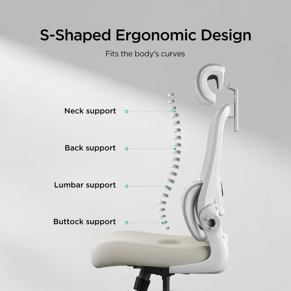 Ergonomic Office Chair, Desk Chair with Adjustable Lumbar Support, Home Office Desk Chair with 2D Headrest, Flip-up Armrest 5